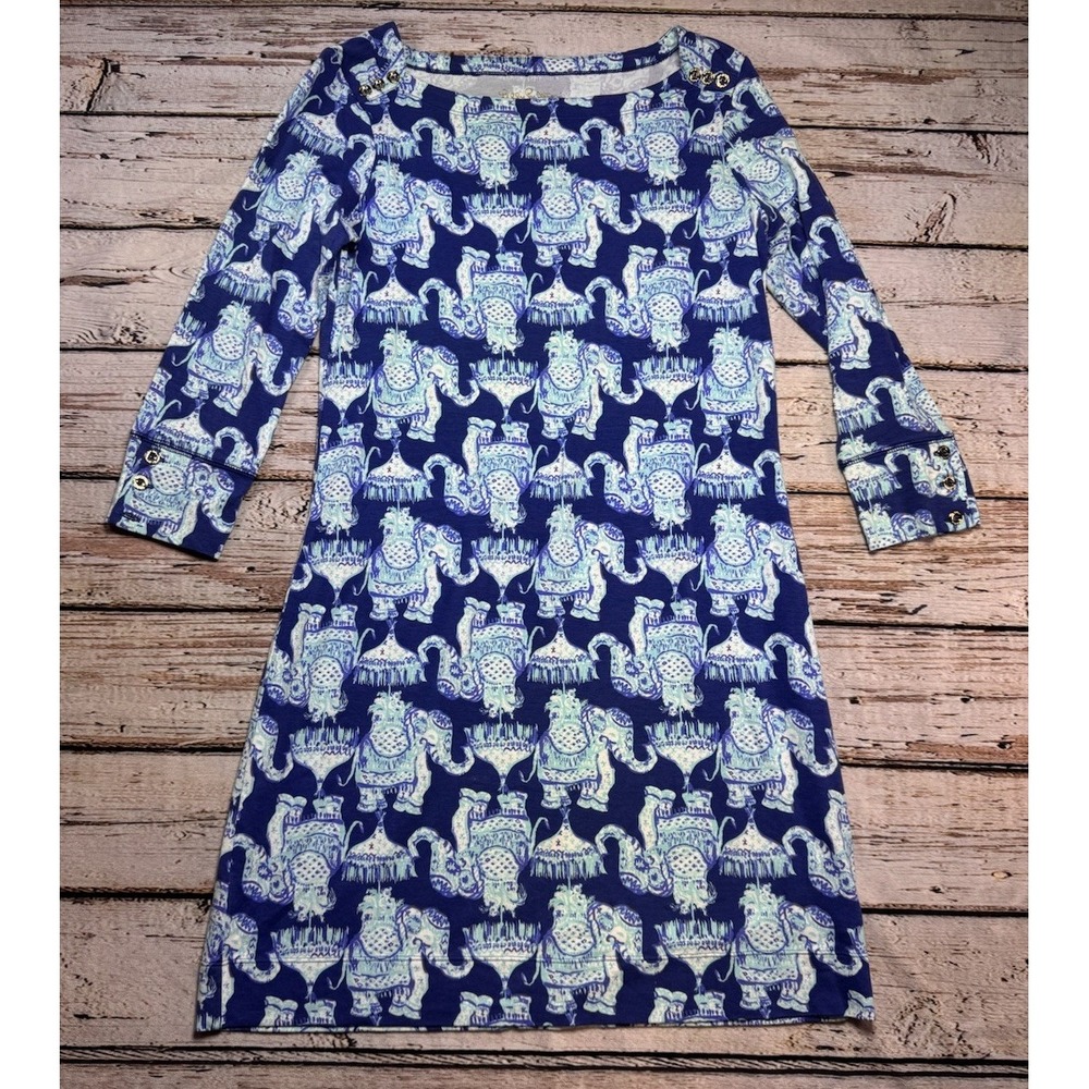 Lilly Pulitzer‎ Sophie Dress Size Small Blue Joy Ride Elephant Print Stretch